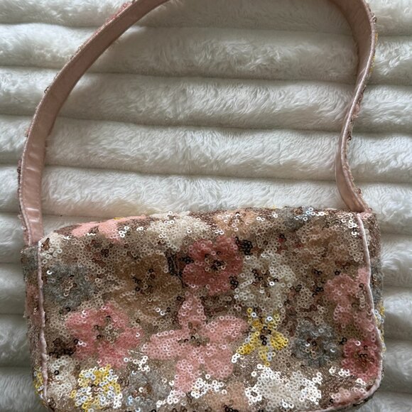 NWT Pink and Gold Mini Bag with Floral Sequin Design - Picture 3 of 4